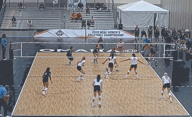 a GIF illustrating who sets the ball when the libero in volleyball digs
