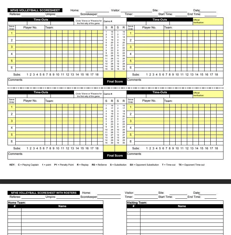 Download NFHS High School Volleyball Scoresheet